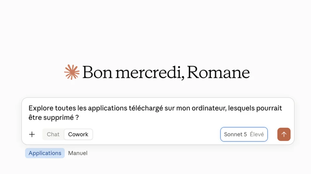 Claude en mode Cowork, avec une demande pour repérer les applications à supprimer sur l'ordinateur