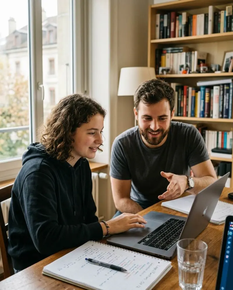 Jeune apprenante progressant lors d'un cours informatique à Genève