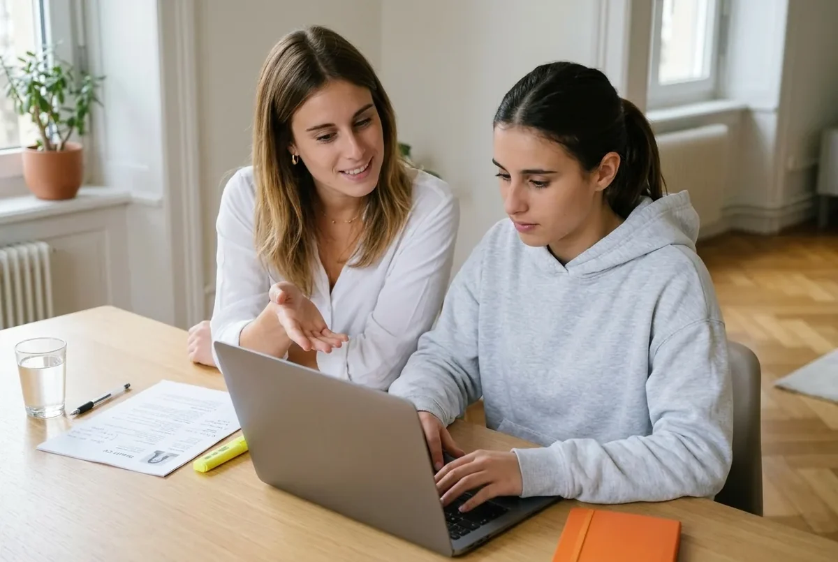 Word training at home in Lancy, laying out a CV