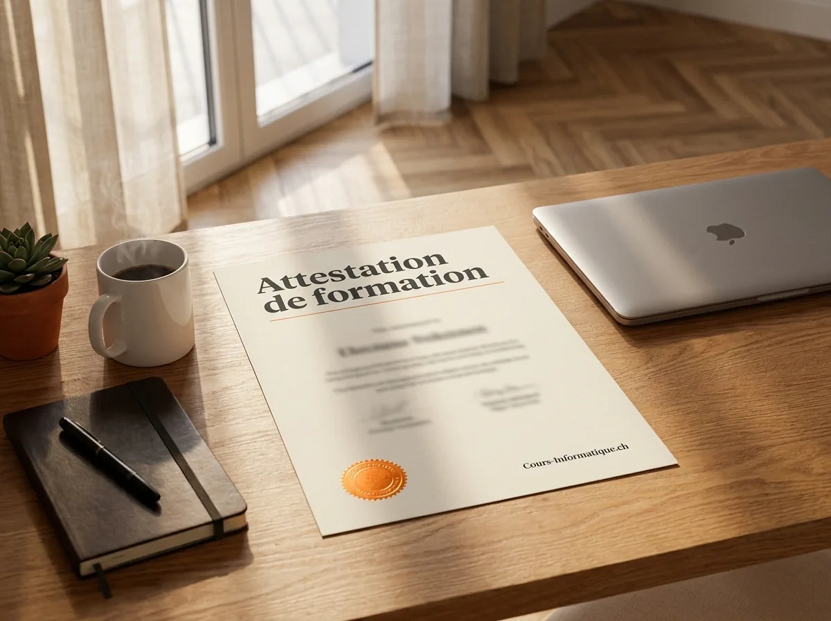 Attestation de suivi Cours-Informatique.ch, Formation Canva à Genève