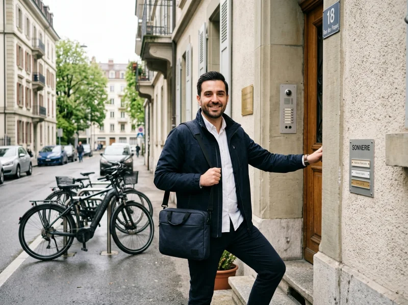 Cours-Informatique.ch technician and teacher arriving at a client home in Geneva for a repair call-out