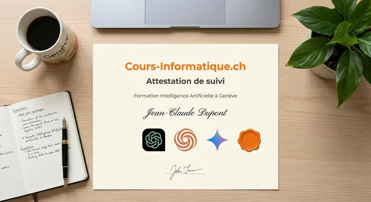 Attestation de suivi Cours-Informatique.ch, Formation IA ChatGPT Claude Gemini à Genève