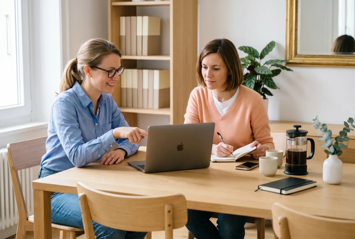 Community manager formant une indépendante genevoise sur Instagram à domicile