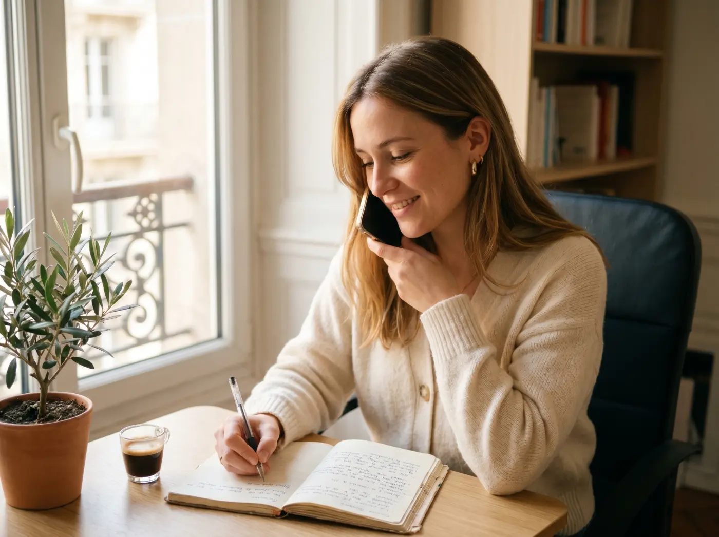 Romane, teacher at Cours-Informatique.ch, on the phone during the free office skills discovery call in Geneva