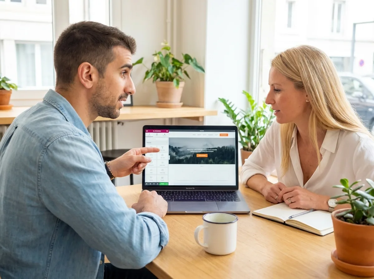David explains Elementor and WordPress to a freelance consultant, website training in Geneva