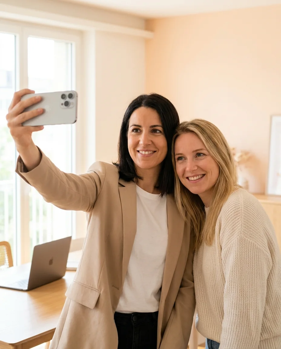 Entrepreneur prend un selfie avec sa formatrice