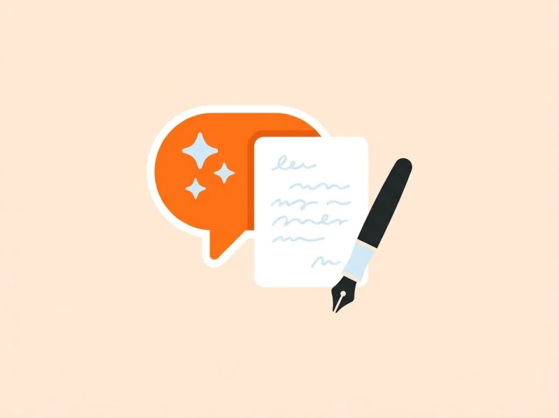 Une bulle de conversation à côté d’une lettre manuscrite et d’un stylo