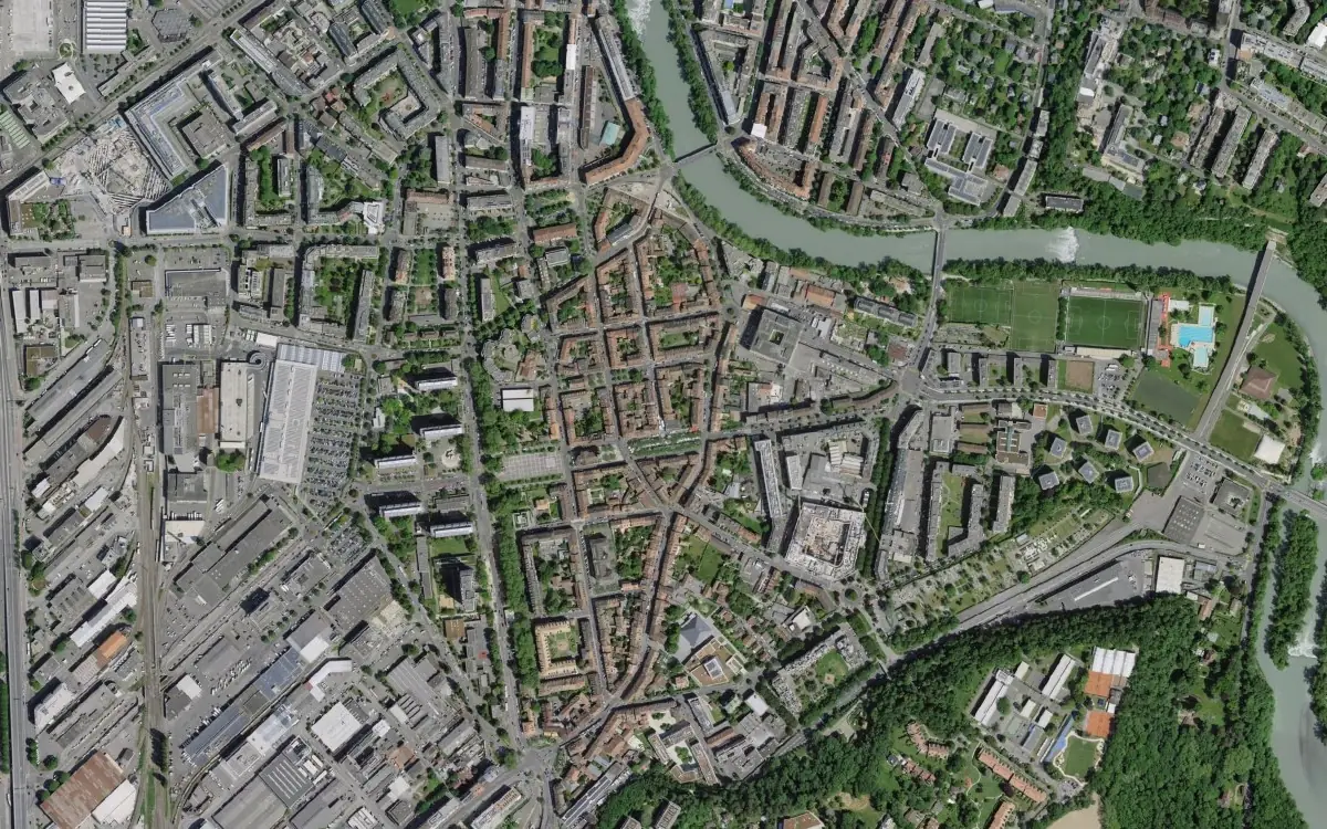 Vue aérienne de Carouge, à Genève, le secteur couvert pour les cours d'informatique à domicile