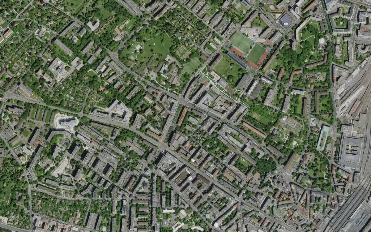 Vue aérienne de la Servette, à Genève, le secteur couvert pour les cours d'informatique à domicile