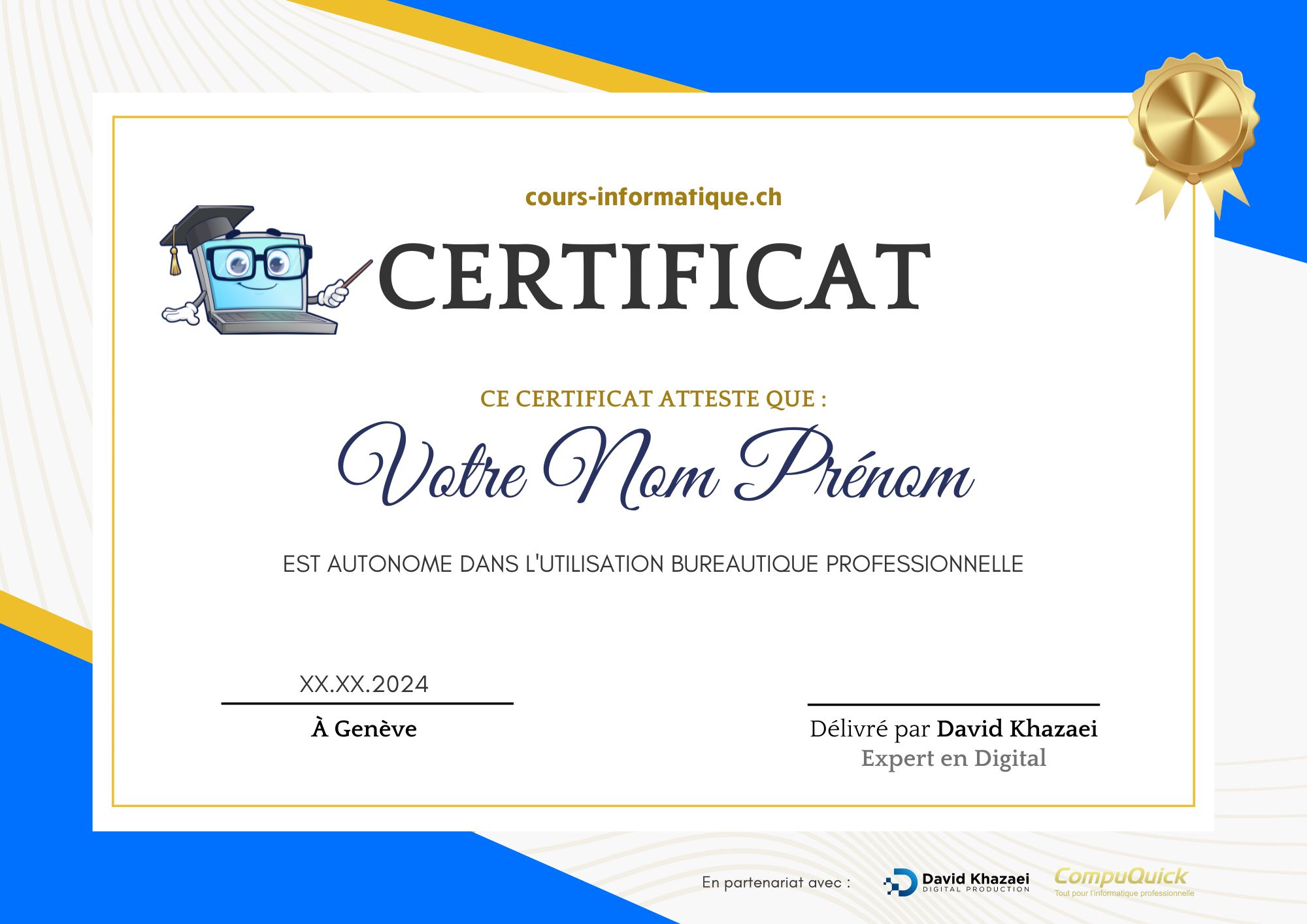 Certificat cours-informatique.ch